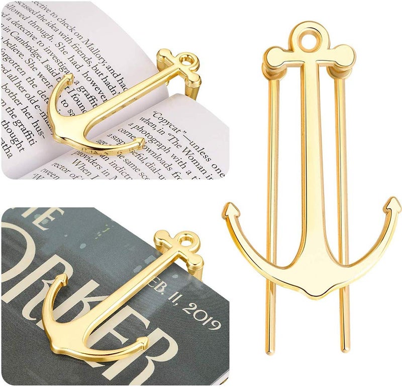 OOCC Creative Anchor Bookmark for Reading Hands Free Metal Bookmark Page Holder Book Holder Students Teachers Graduation Gifts School Office Supplies (Golden) - Image 1